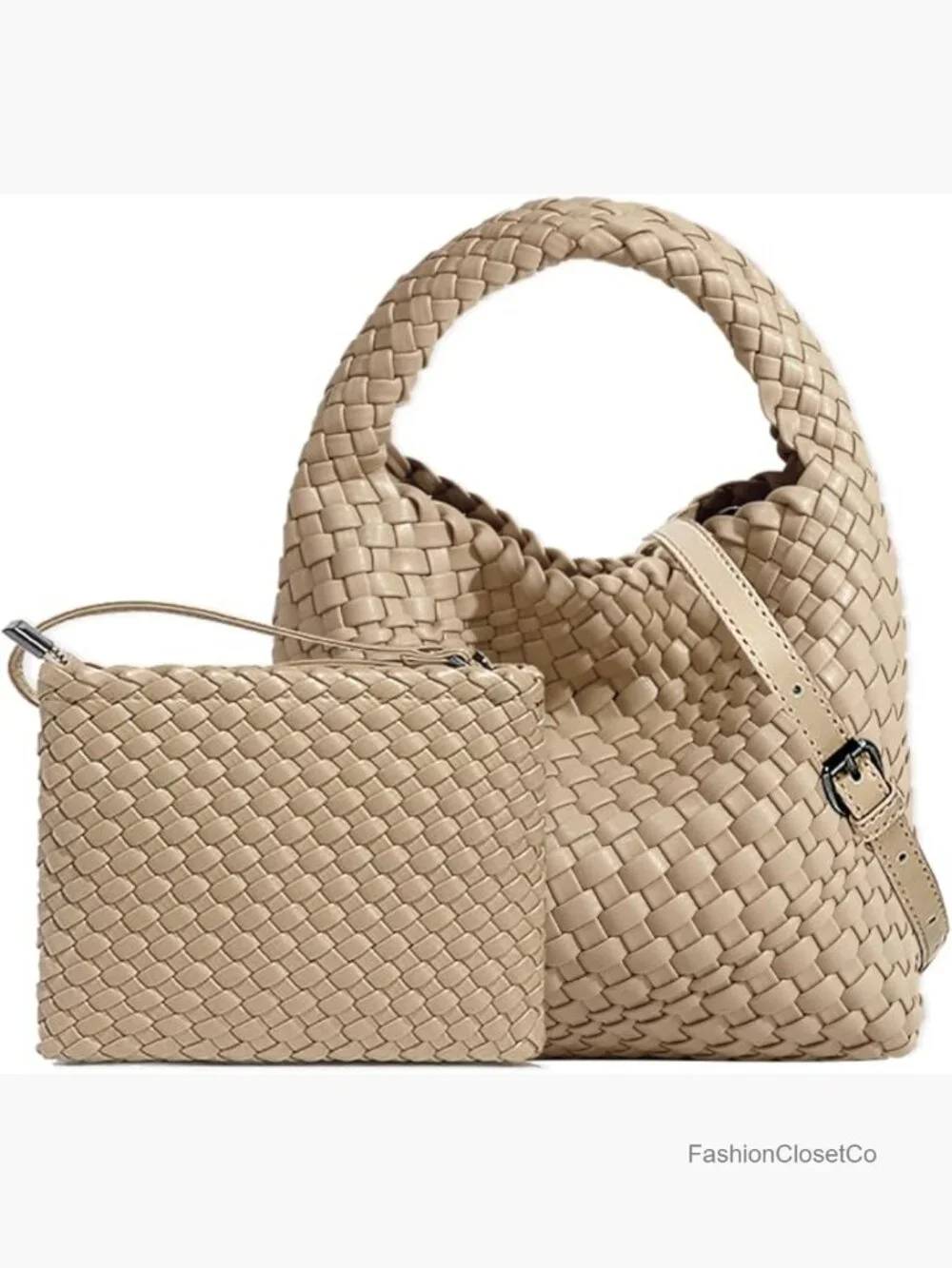 Handmade Woven Vegan Leather Hobo Crossbody Tote Bag